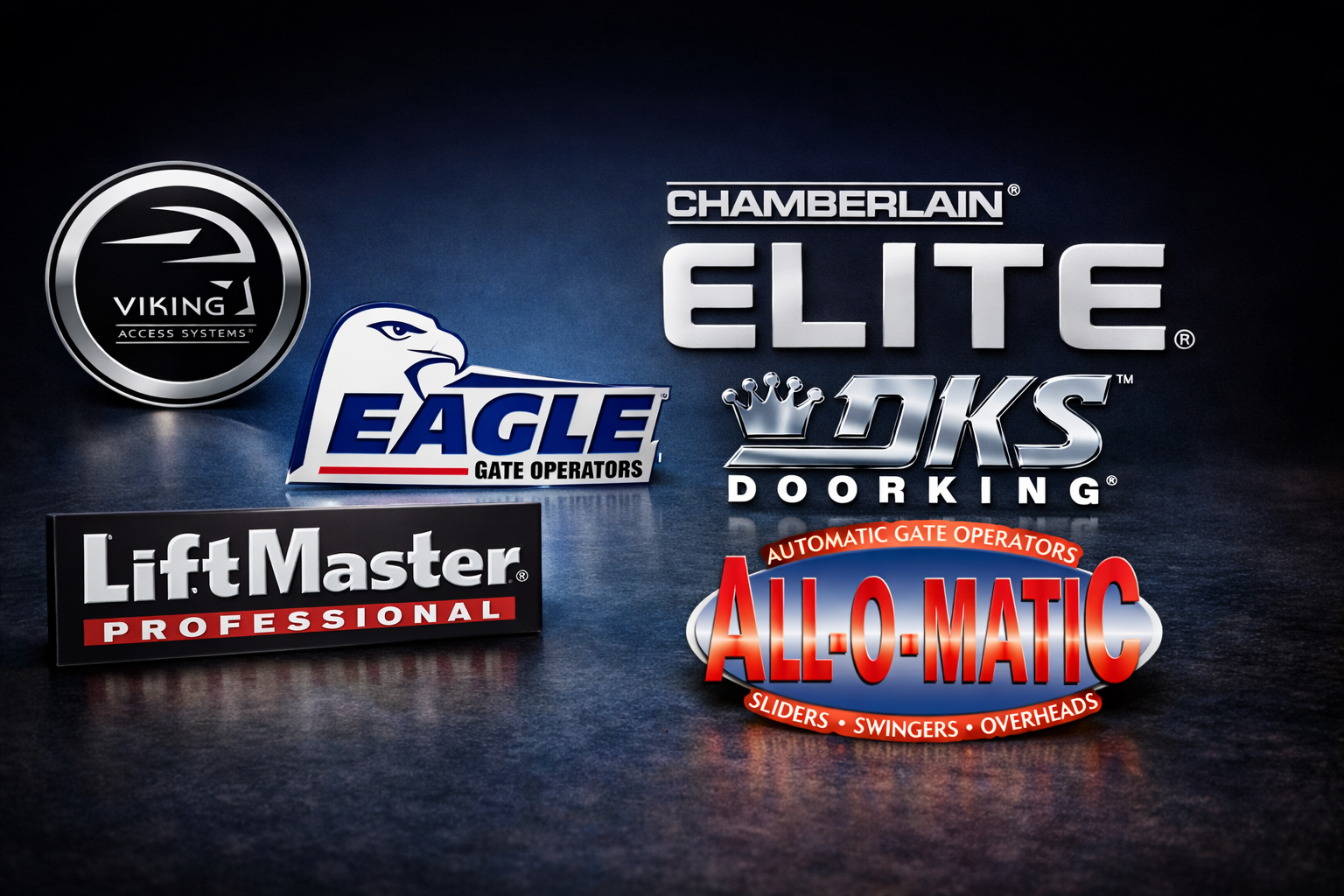 automatic gate opener brands serviced in Houston including LiftMaster Apollo Nice Viking DoorKing and other major brands